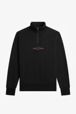 Fred Perry Double Graphic Half Zip Men’s Sweatshirts Black | ZUOBY5624