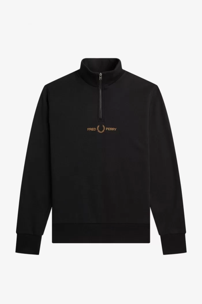 Fred Perry Double Graphic Half Zip Men’s Sweatshirts Black | ZUOBY5624