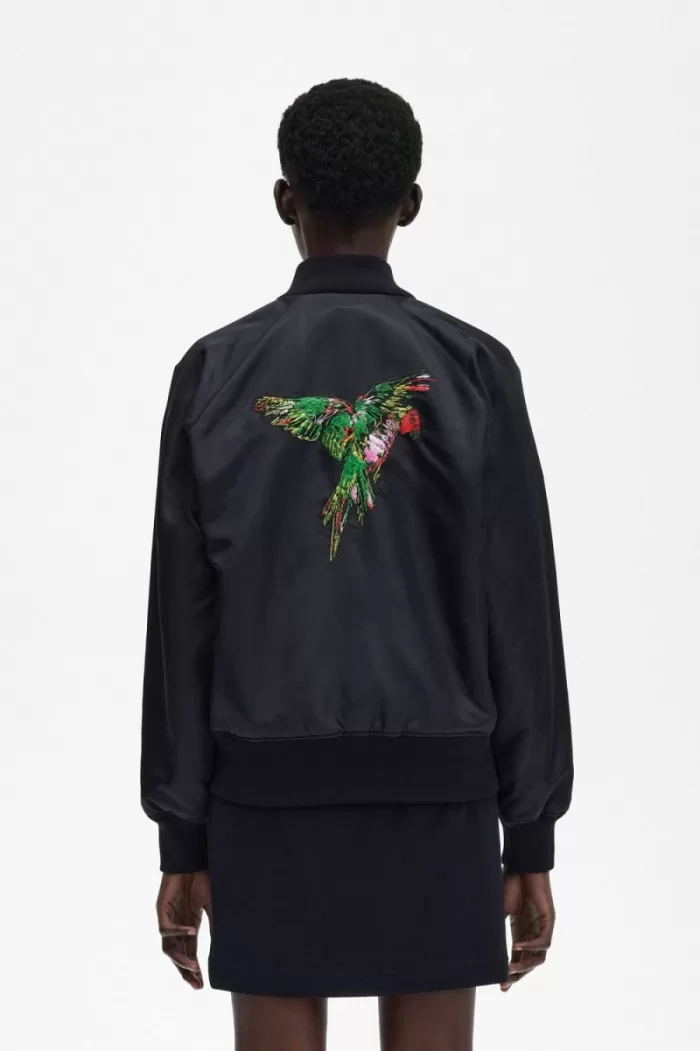 Fred Perry Embroidered Bomber Women’s Jackets Black | EFUWG6831