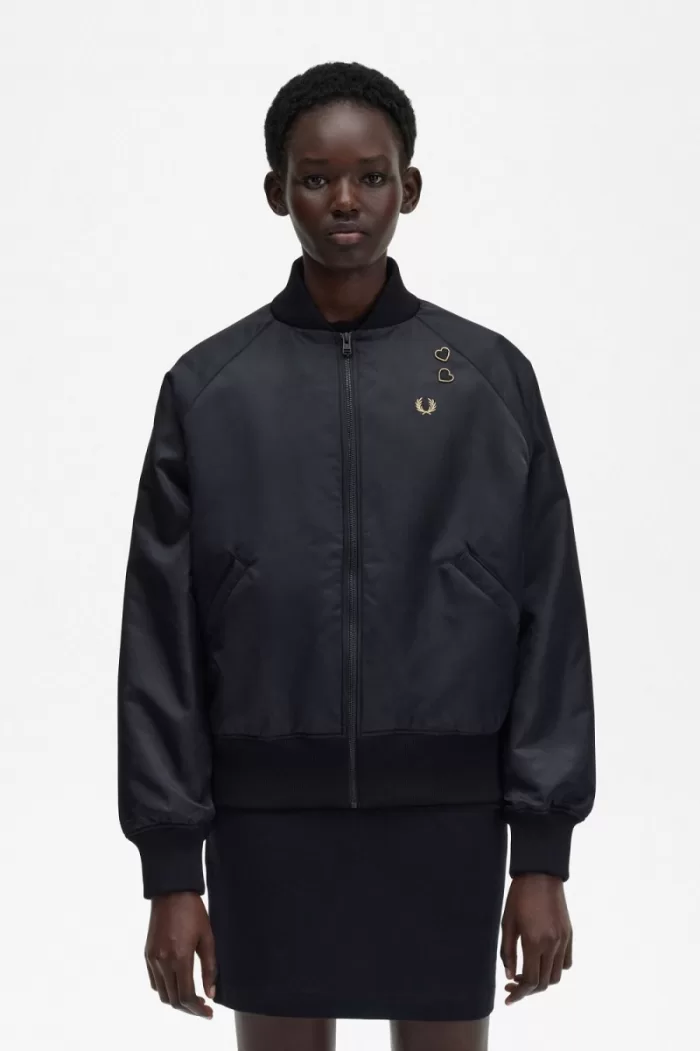 Fred Perry Embroidered Bomber Women’s Jackets Black | EFUWG6831