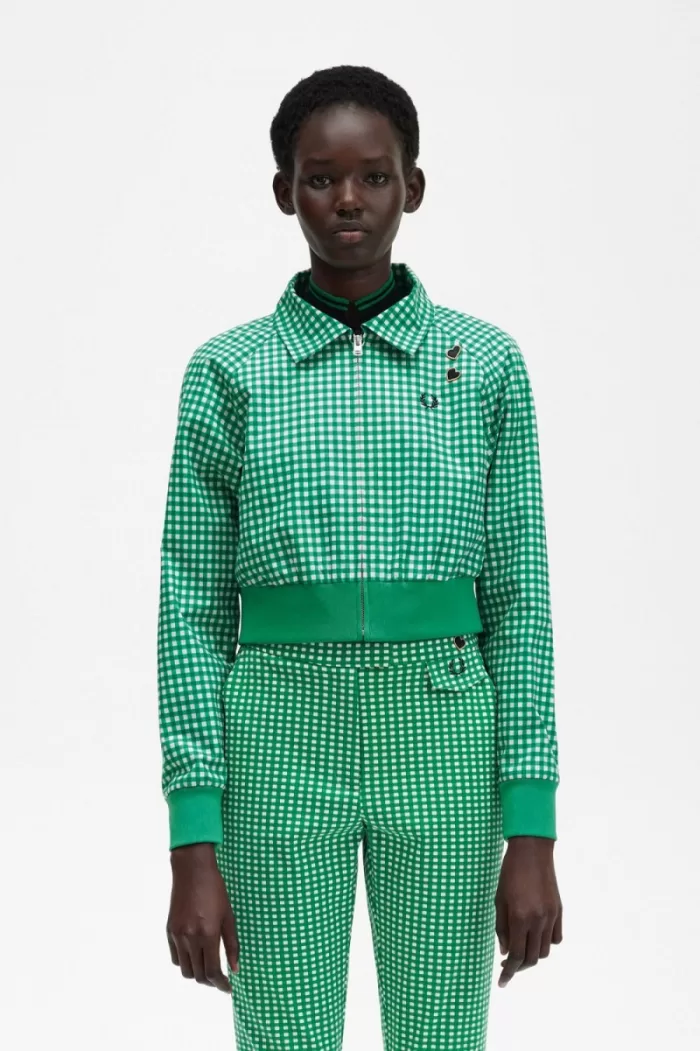 Fred Perry Embroidered Gingham Women’s Jackets Green | GABCY6815