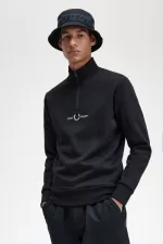 Fred Perry Embroidered Half Zip Men’s Sweatshirts Black | FLMRD8015