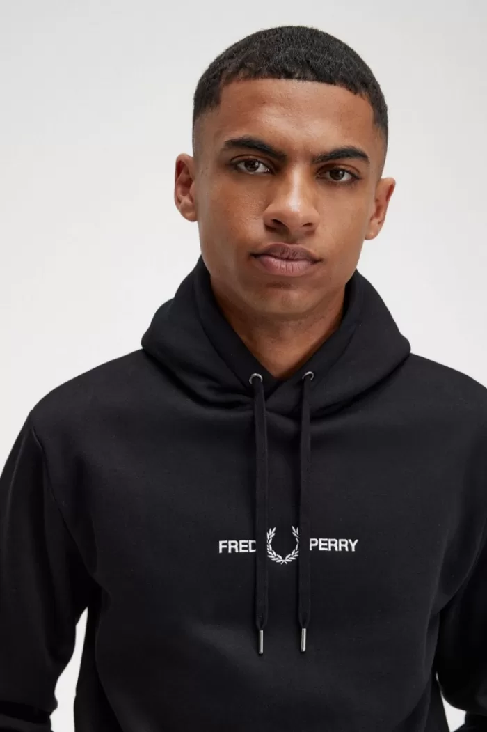 Fred Perry Embroidered Hooded Men’s Sweatshirts Black | JLIDX3701