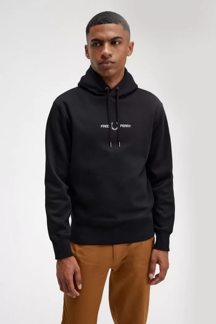 Fred Perry Embroidered Hooded Men’s Sweatshirts Black | JLIDX3701