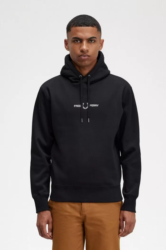 Fred Perry Embroidered Hooded Men’s Sweatshirts Black | JLIDX3701