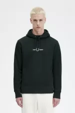 Fred Perry Embroidered Hooded Men’s Sweatshirts Night Green | UDEMW2986