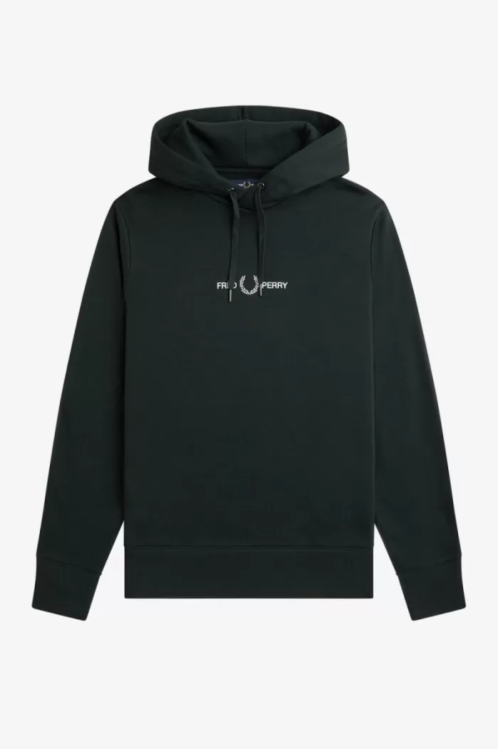 Fred Perry Embroidered Hooded Men’s Sweatshirts Night Green | UDEMW2986