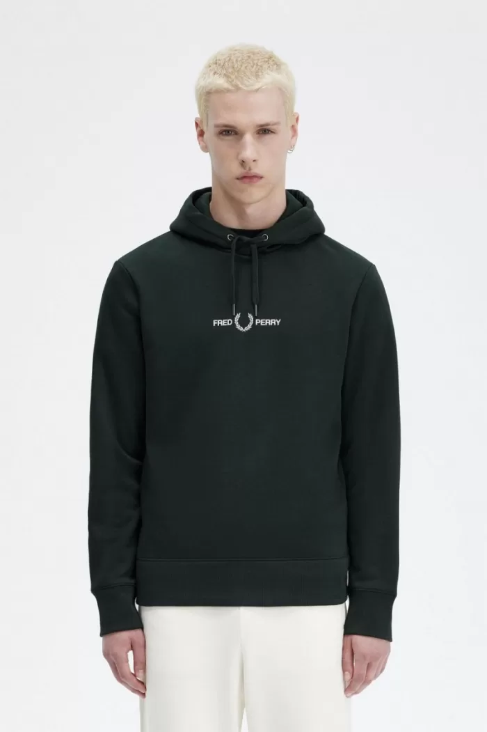 Fred Perry Embroidered Hooded Men’s Sweatshirts Night Green | UDEMW2986