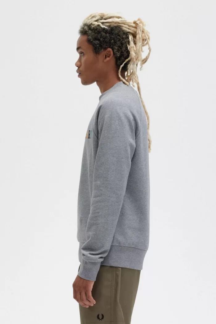 Fred Perry Embroidered Men’s Sweatshirts Grey Marl Ash Blue Black | KQWXE7325