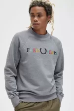 Fred Perry Embroidered Men’s Sweatshirts Grey Marl Ash Blue Black | KQWXE7325