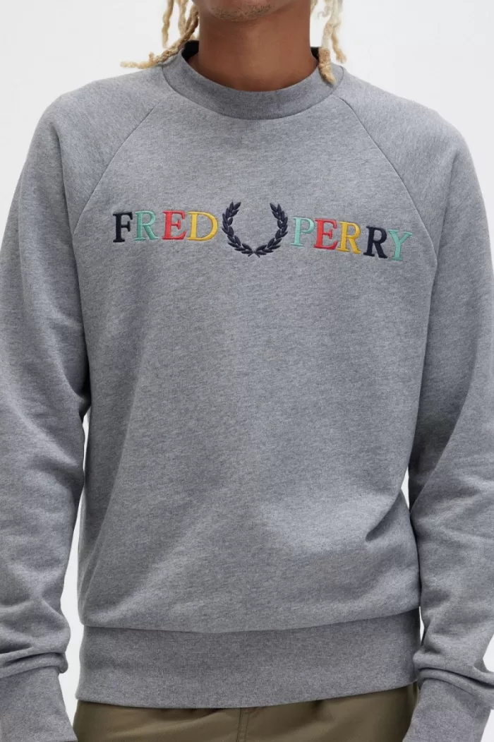 Fred Perry Embroidered Men’s Sweatshirts Grey Marl Ash Blue Black | KQWXE7325