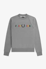 Fred Perry Embroidered Men’s Sweatshirts Grey Marl Ash Blue Black | KQWXE7325