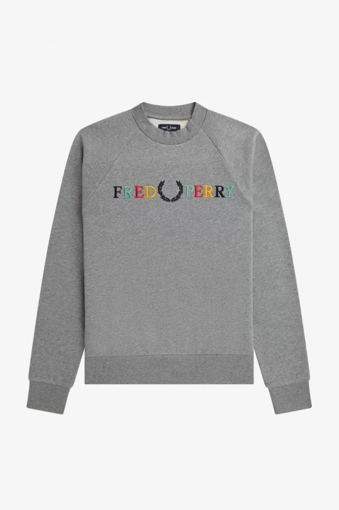 Fred Perry Embroidered Men’s Sweatshirts Grey Marl Ash Blue Black | KQWXE7325