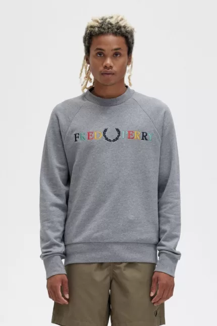 Fred Perry Embroidered Men’s Sweatshirts Grey Marl Ash Blue Black | KQWXE7325