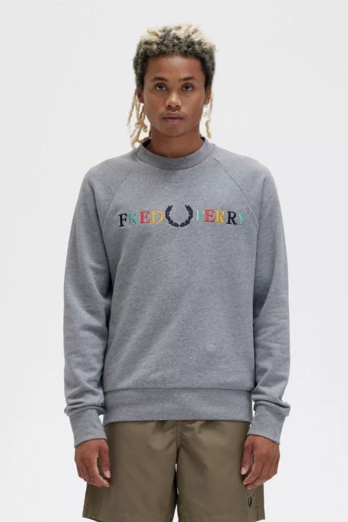 Fred Perry Embroidered Men’s Sweatshirts Grey Marl Ash Blue Black | KQWXE7325