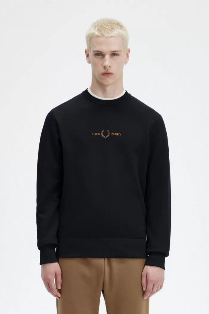 Fred Perry Embroidered Men’s Sweatshirts Navy | MULQJ7624