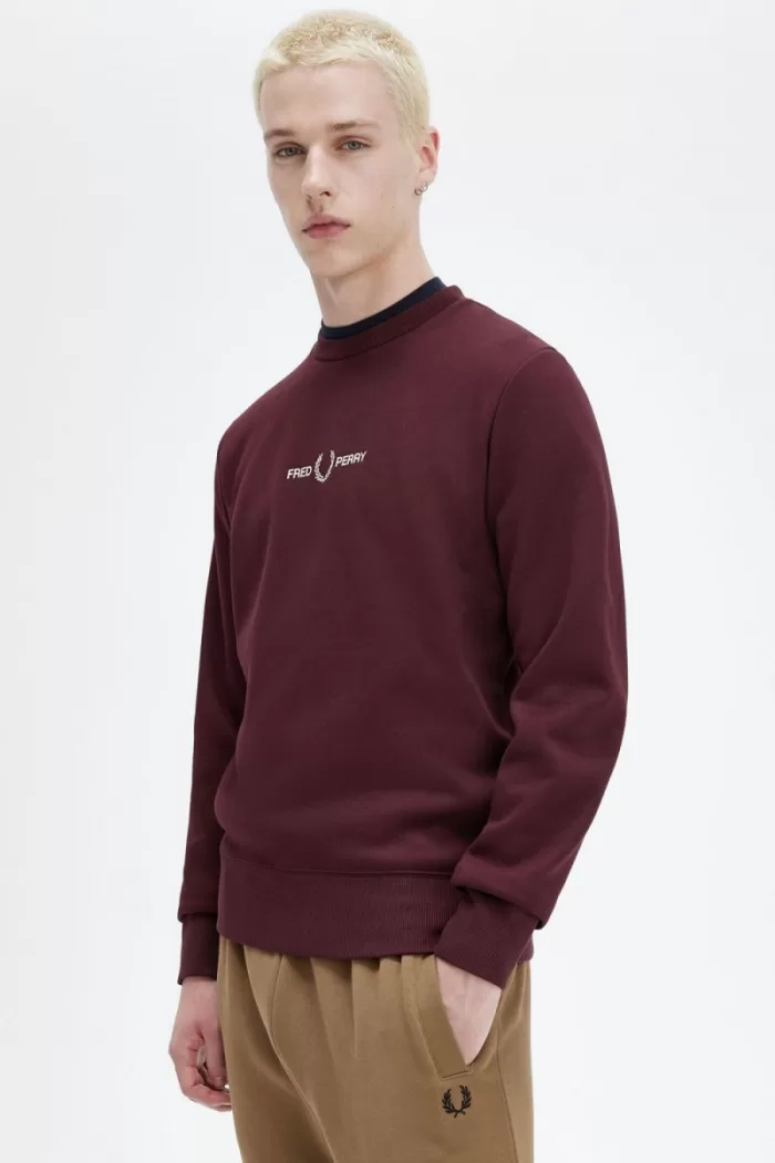 Fred Perry Embroidered Men’s Sweatshirts Oxblood | WHYEU4318