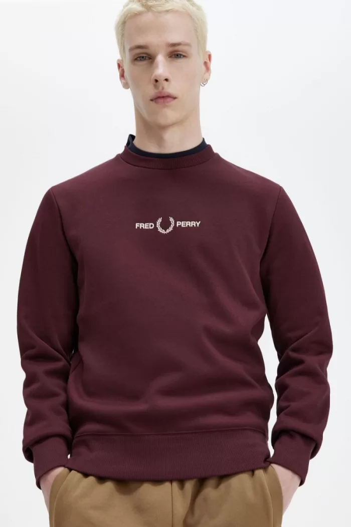 Fred Perry Embroidered Men’s Sweatshirts Oxblood | WHYEU4318