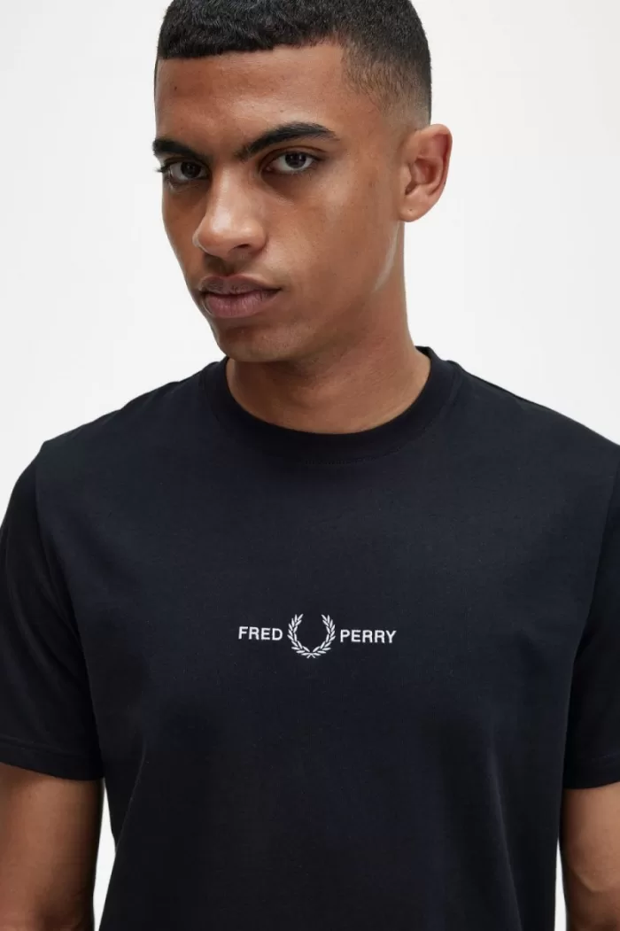 Fred Perry Embroidered Men’s T-Shirt Black | EBKTV6532