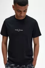 Fred Perry Embroidered Men’s T-Shirt Black | EBKTV6532