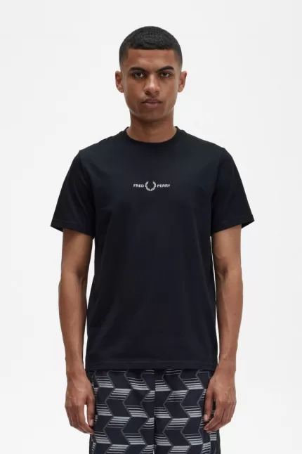 Fred Perry Embroidered Men’s T-Shirt Black | EBKTV6532