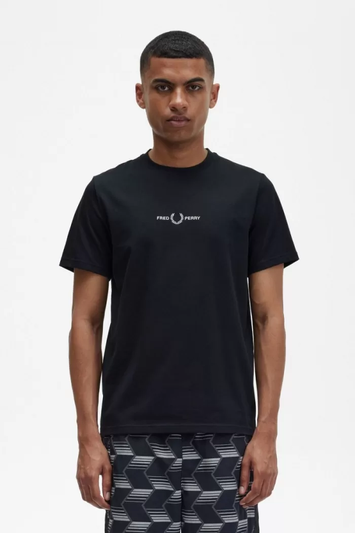 Fred Perry Embroidered Men’s T-Shirt Black | EBKTV6532