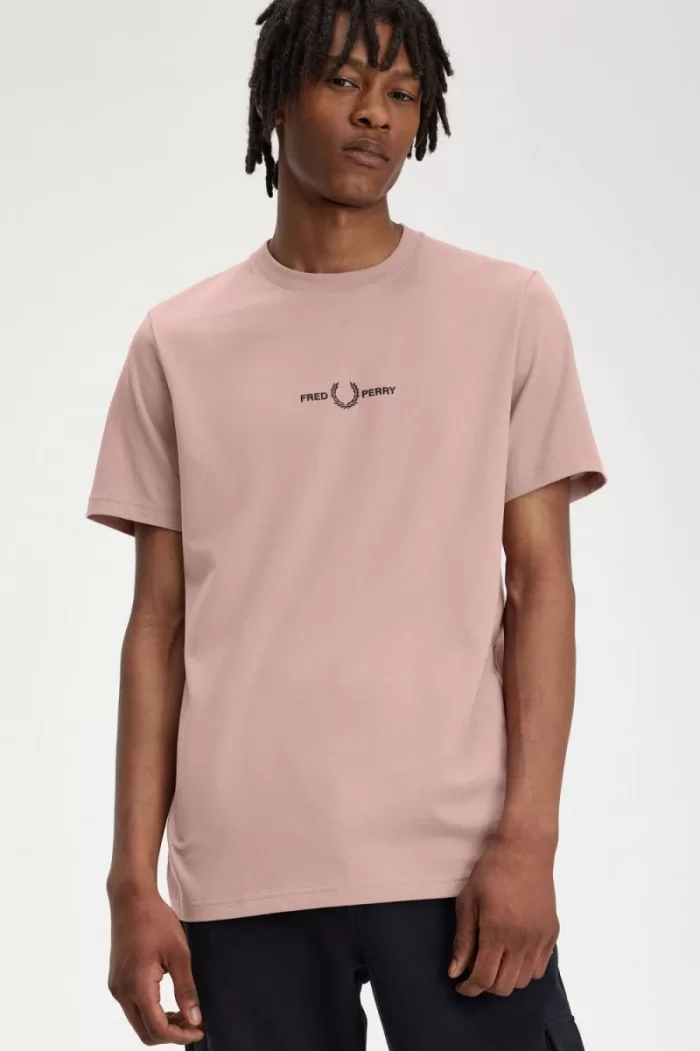 Fred Perry Embroidered Men’s T-Shirt Dark Pink | UNFAH6514