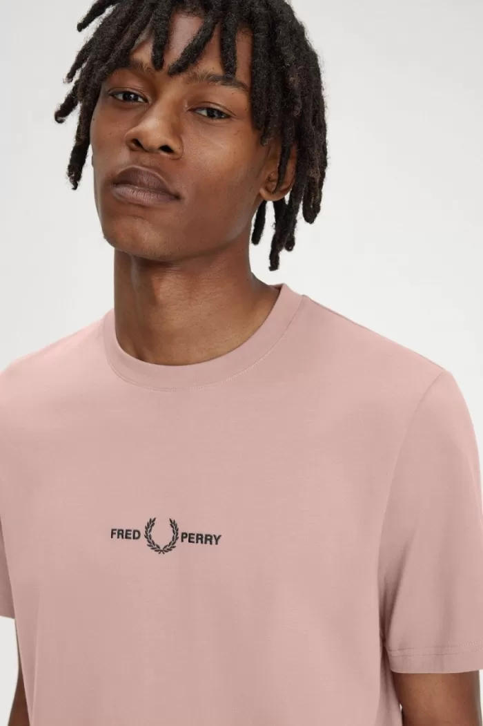 Fred Perry Embroidered Men’s T-Shirt Dark Pink | UNFAH6514