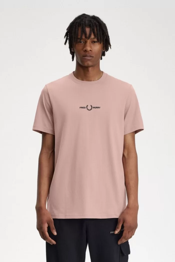 Fred Perry Embroidered Men’s T-Shirt Dark Pink | UNFAH6514