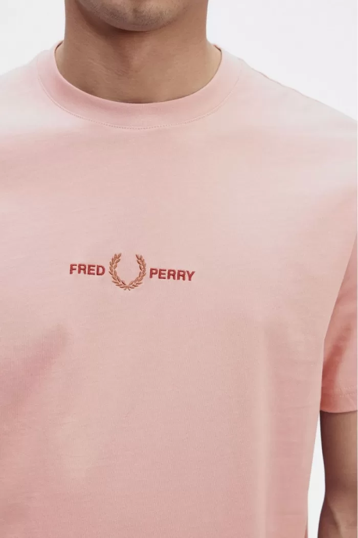 Fred Perry Embroidered Men’s T-Shirt Dusty Rose Pink | JVMKX3597