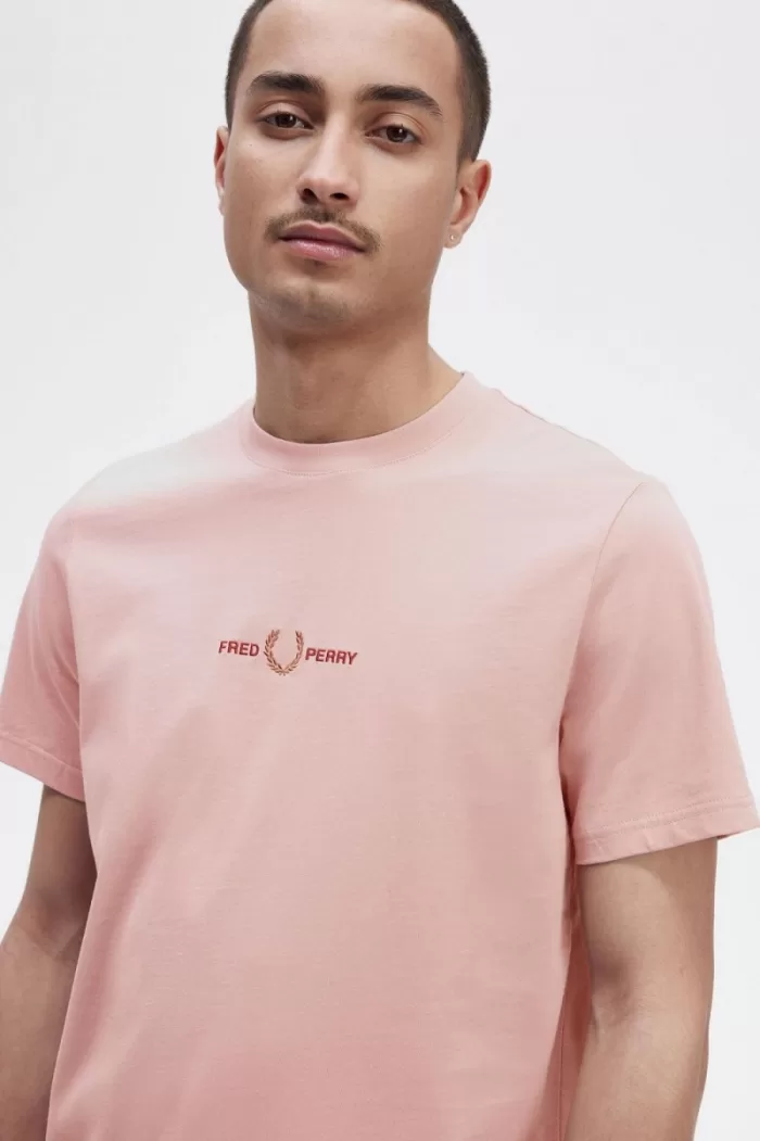 Fred Perry Embroidered Men’s T-Shirt Dusty Rose Pink | JVMKX3597