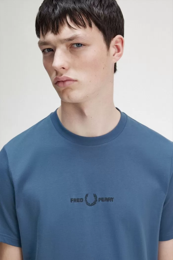 Fred Perry Embroidered Men’s T-Shirt Midnight Blue | QCHYJ9867