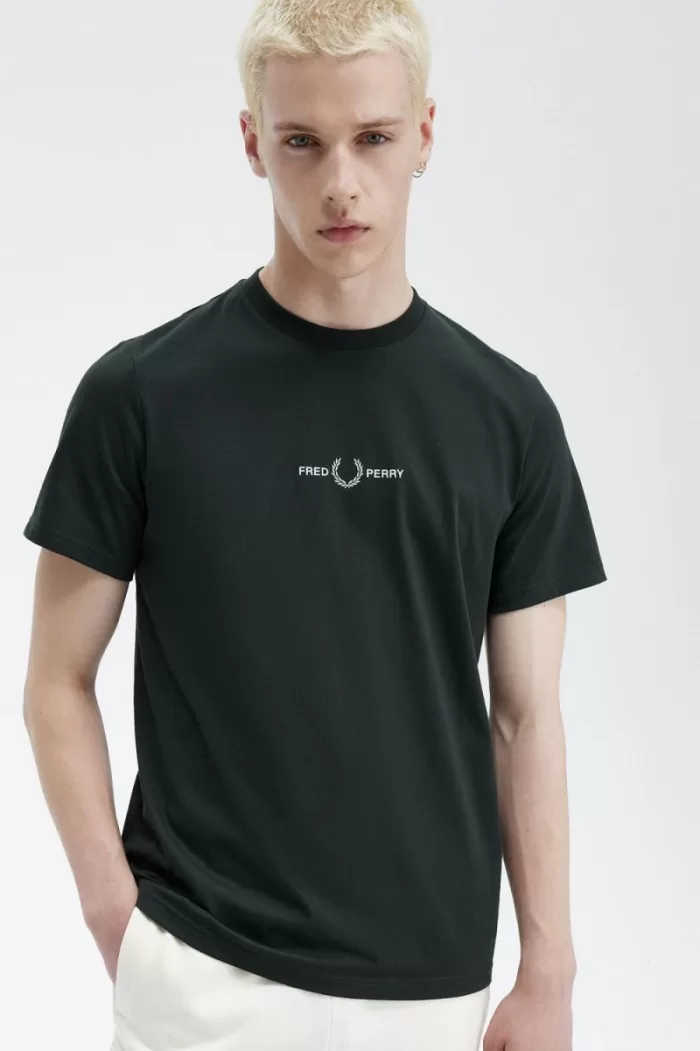 Fred Perry Embroidered Men’s T-Shirt Night Green | EMAQO3091