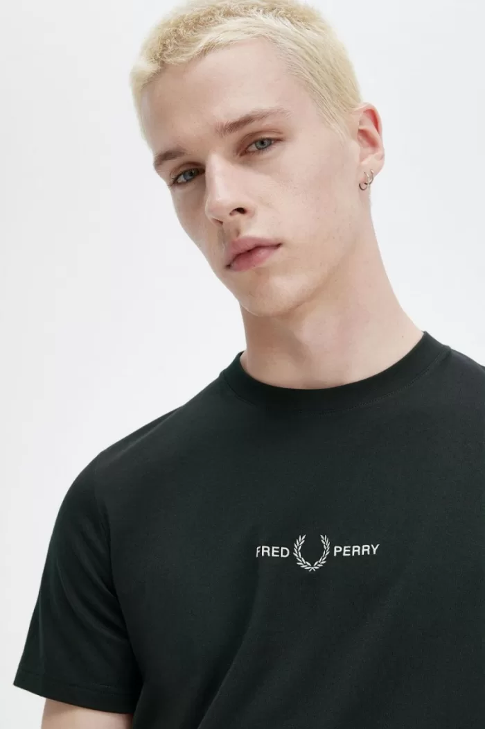 Fred Perry Embroidered Men’s T-Shirt Night Green | EMAQO3091