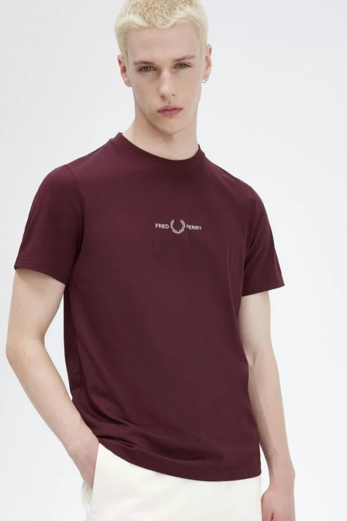 Fred Perry Embroidered Men’s T-Shirt Oxblood | YGWQU0587