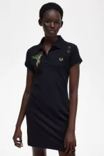 Fred Perry Embroidered Piqué Women’s Dress Black | SJZMY1659