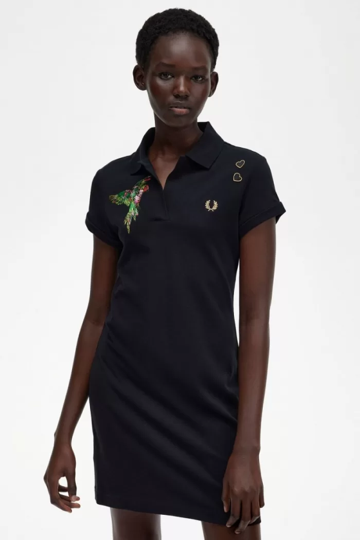 Fred Perry Embroidered Piqué Women’s Dress Black | SJZMY1659