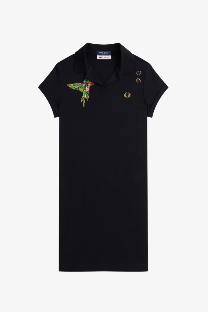 Fred Perry Embroidered Piqué Women’s Dress Black | SJZMY1659