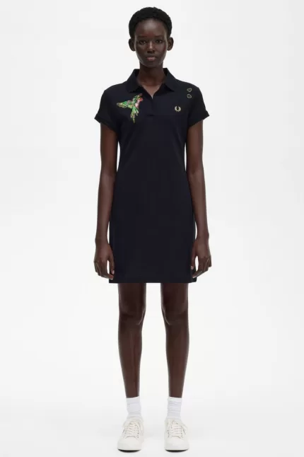 Fred Perry Embroidered Piqué Women’s Dress Black | SJZMY1659