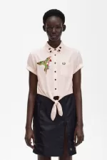 Fred Perry Embroidered Tie-Front Women’s Shirt Milky Pink | USDXJ5298