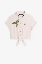 Fred Perry Embroidered Tie-Front Women’s Shirt Milky Pink | USDXJ5298