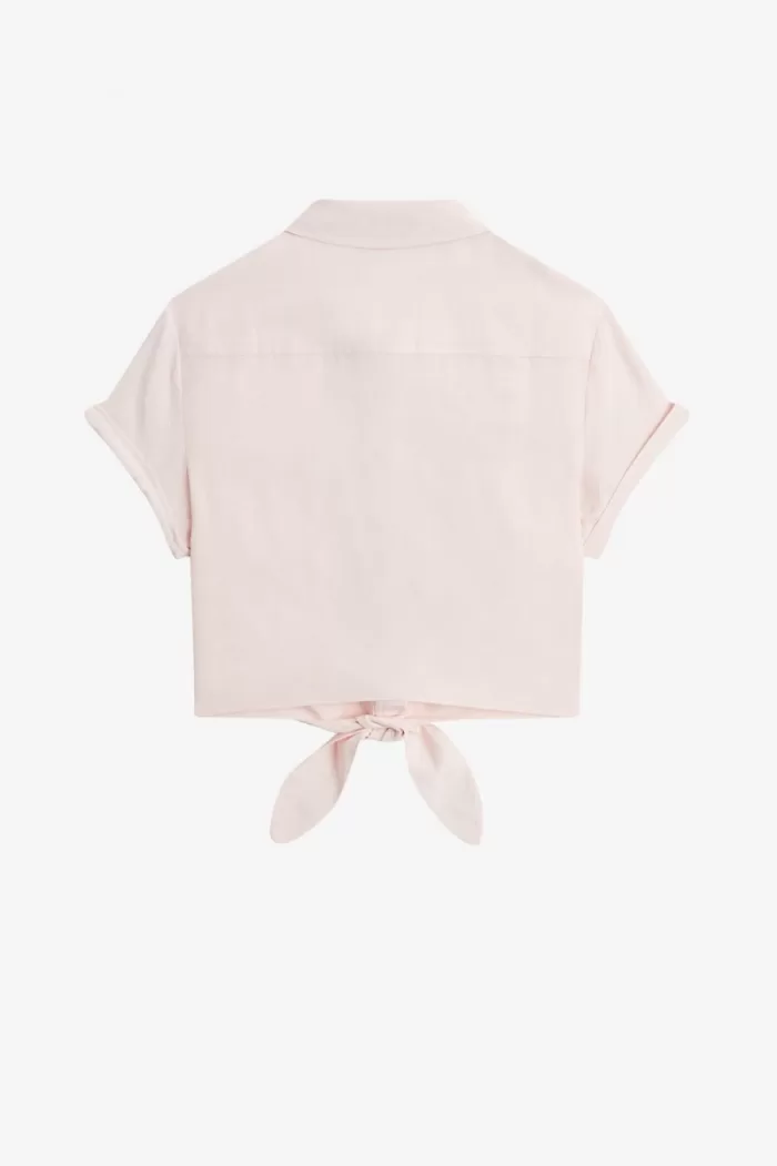 Fred Perry Embroidered Tie-Front Women’s Shirt Milky Pink | USDXJ5298