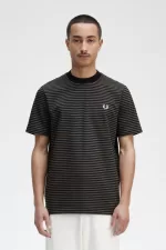 Fred Perry Fine Stripe Heavyweight Men’s T-Shirt Black Field Green | TZKBD8395