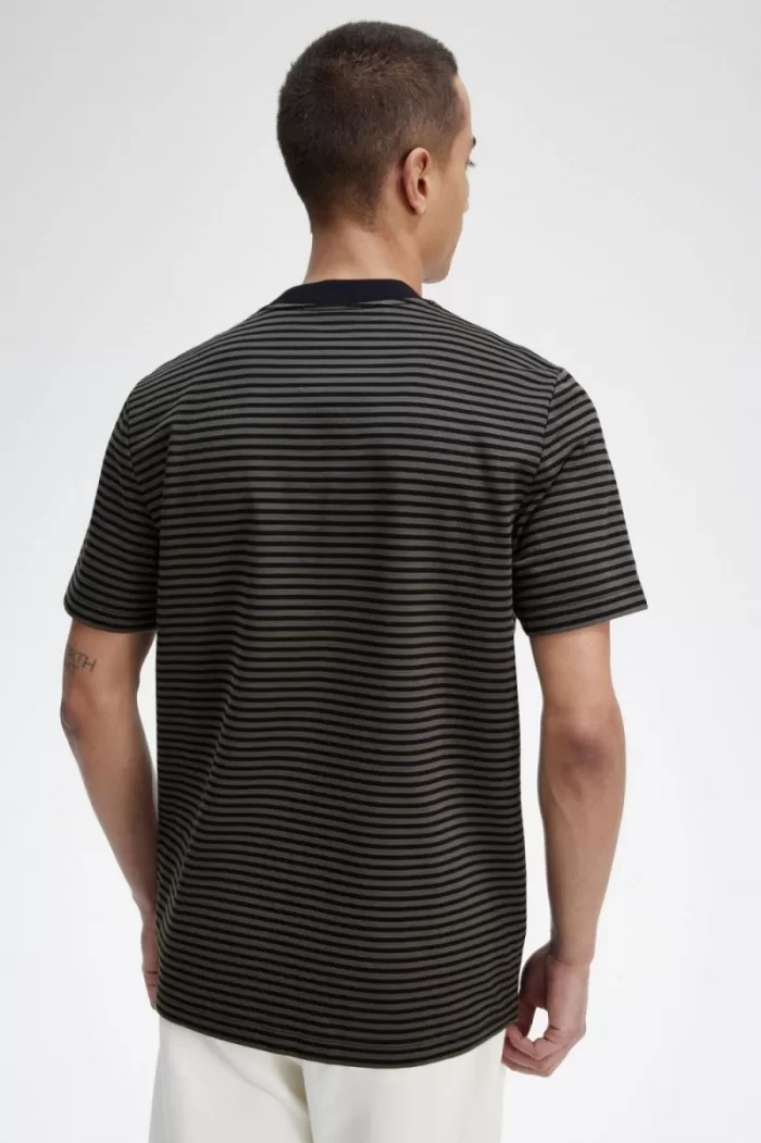 Fred Perry Fine Stripe Heavyweight Men’s T-Shirt Black Field Green | TZKBD8395