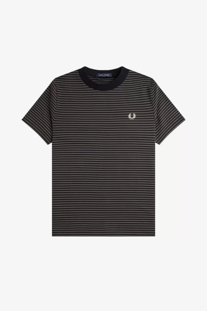 Fred Perry Fine Stripe Heavyweight Men’s T-Shirt Black Field Green | TZKBD8395