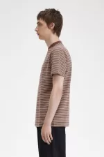 Fred Perry Fine Stripe Heavyweight Men’s T-Shirt Dark Red Warm Grey | WLMOX2489