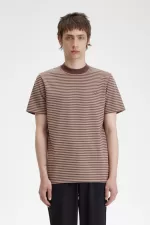 Fred Perry Fine Stripe Heavyweight Men’s T-Shirt Dark Red Warm Grey | WLMOX2489