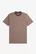 Fred Perry Fine Stripe Heavyweight Men’s T-Shirt Dark Red Warm Grey | WLMOX2489