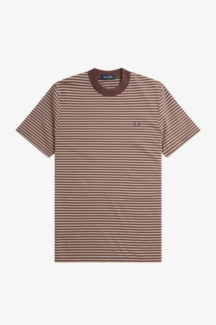 Fred Perry Fine Stripe Heavyweight Men’s T-Shirt Dark Red Warm Grey | WLMOX2489