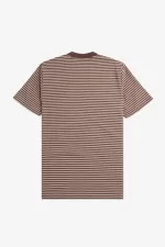 Fred Perry Fine Stripe Heavyweight Men’s T-Shirt Dark Red Warm Grey | WLMOX2489